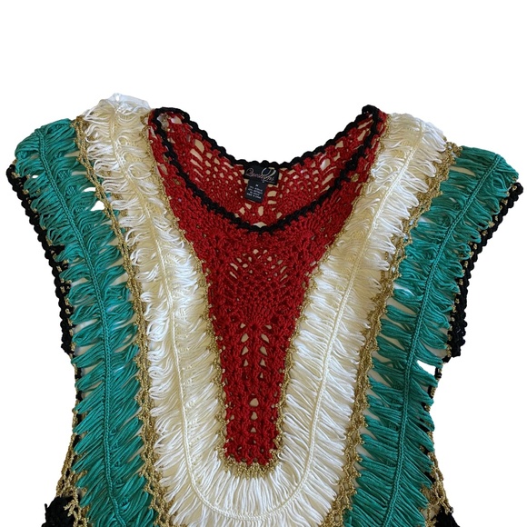 QUESTIONS BY SAY WHAT? Metallic Rainbow Crochet Boho Festival Top M - Picture 4 of 16